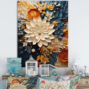 Designart Orange Teal Botanical Whirlwind IV - Abstract Canvas Wall Art